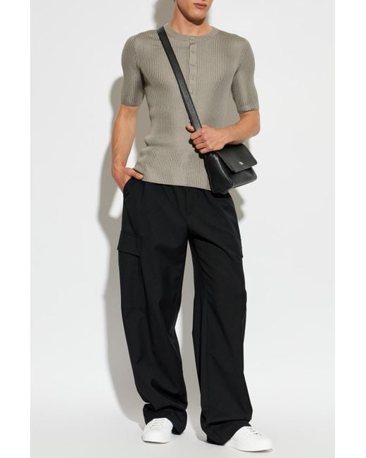 Dolce & Gabbana Gray Silk T-Shirt With Logo Patch for men
