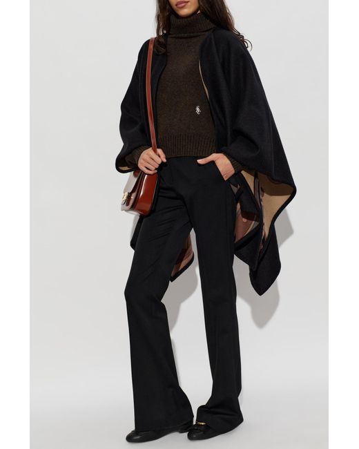 Ferragamo Black Poncho With Decorative Pattern