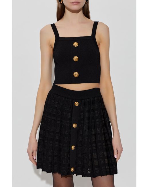 Balmain Black Short Spaghetti Strap Top