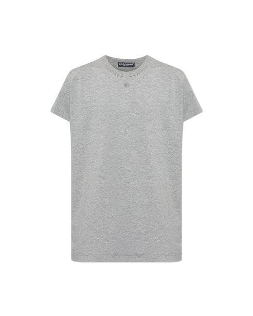 Dolce & Gabbana Gray T-Shirt With Embroidered Logo for men