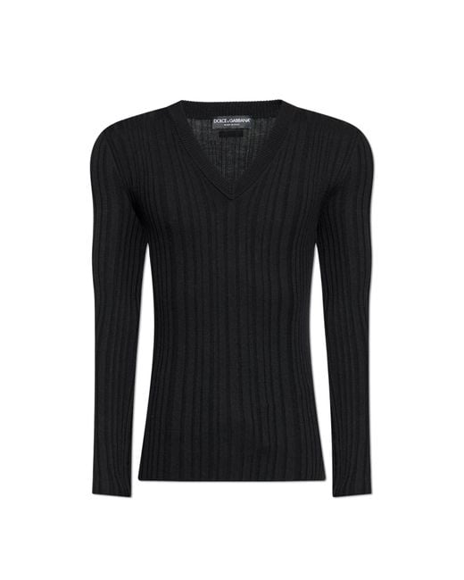 Dolce & Gabbana Black Wool V-Neck Sweater for men
