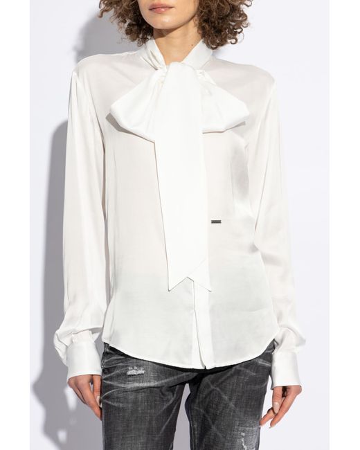 DSquared² White Shirt With Decorative Tie At The Neckline,