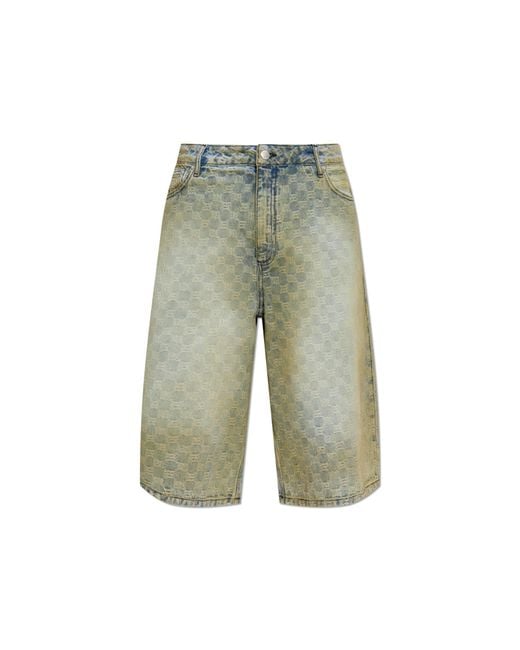 M I S B H V Green Denim Shorts With A 'Vintage' Effect for men
