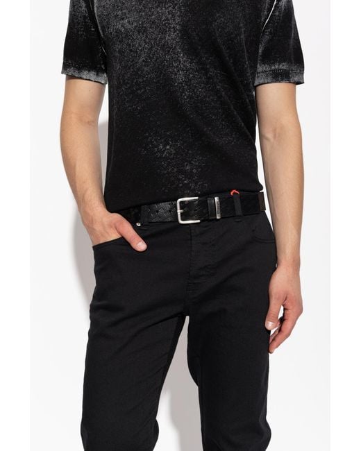 DIESEL Black 'Logo B-Monogram' Leather Belt for men