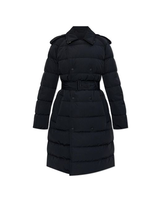 Burberry Blue Down Jacket With Waist Belt