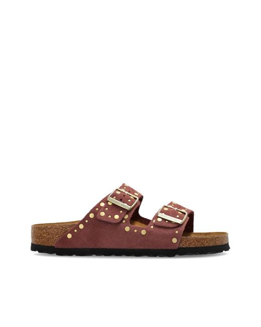 Birkenstock Brown 'Arizona Rivet Border' Slides