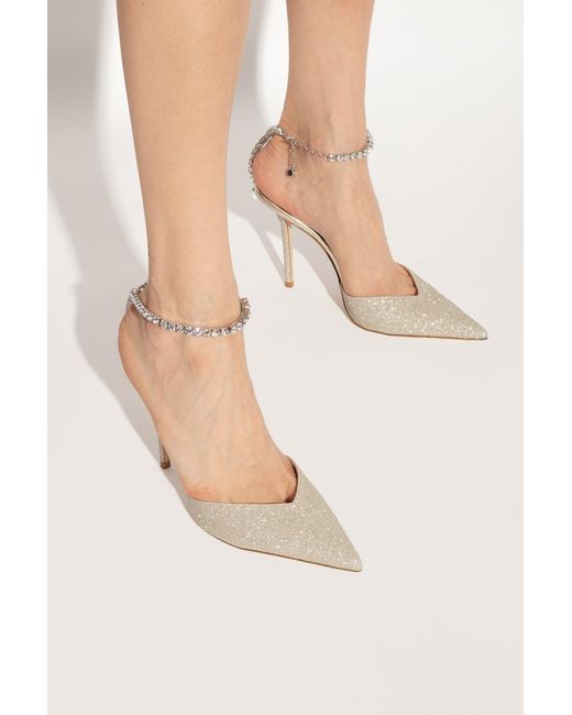 Jimmy Choo White Saeda 100 Crystal Embellished Glittered Pumps