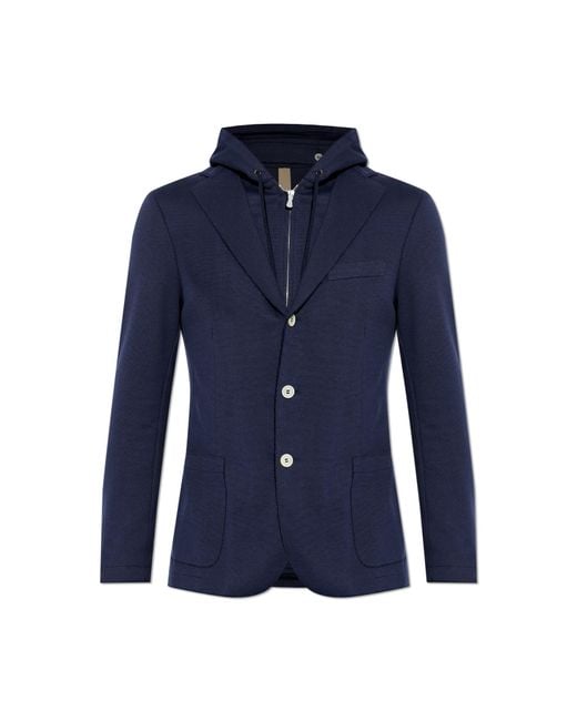 Eleventy Blue Jacket With A Detachable Hood for men