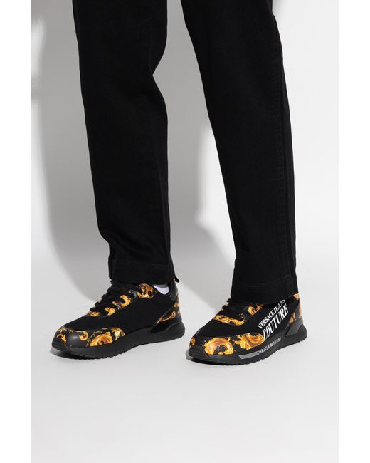Versace Jeans Couture Black Sports Shoes With "Barocco" Print for men