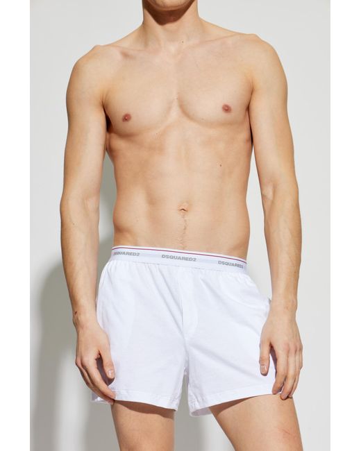 DSquared² White Cotton Boxers With Logo for men