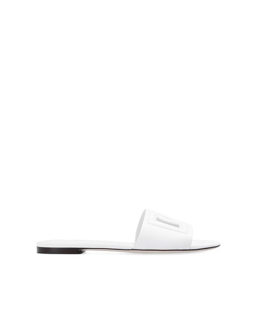 Dolce & Gabbana White Bianca Logo Leather Slides