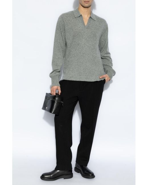 Officine Generale Black Trousers With Wool Finish for men