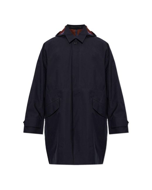 Paul Smith Blue Wool Coat With Detachable Hood for men