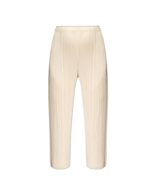 Pleats Please Issey Miyake White Pleated Trousers,