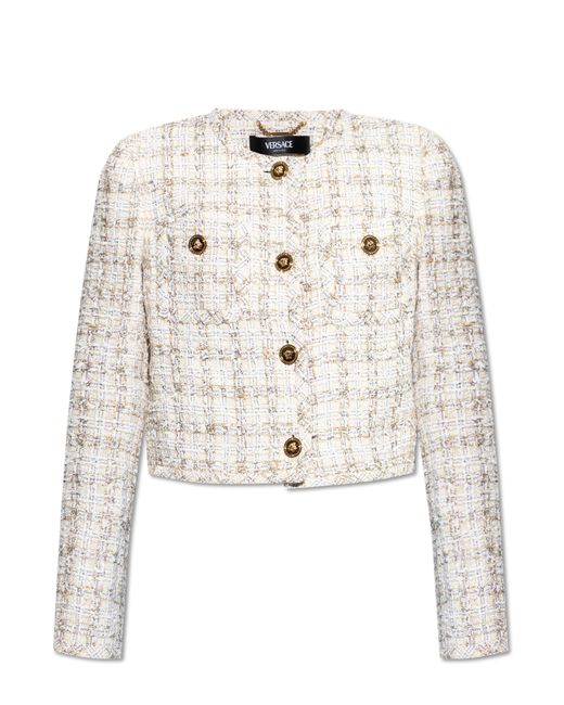 Versace White Tweed Blazer With Lurex Thread