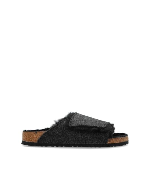 Birkenstock Black "Solana Shearling" Slides for men