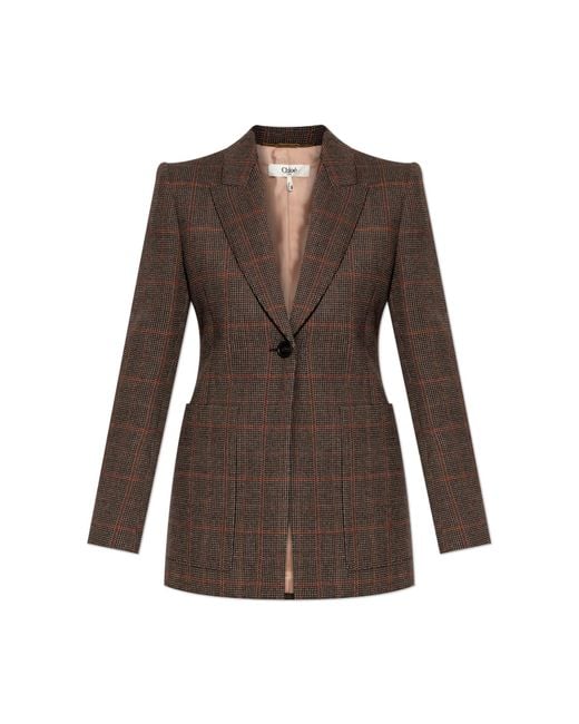 Chloé Brown Plaid Patterned Blazer