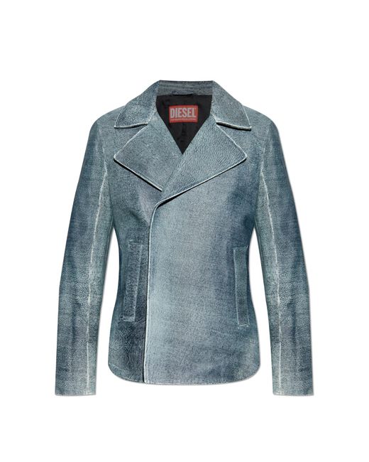 DIESEL Blue Leather Jacket L-Werner for men