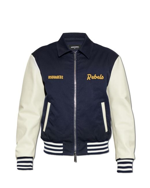 DSquared² Blue Bomber Jacket With 'Bomber' Logo for men