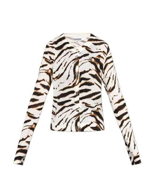 Ganni Natural Cardigan With Animal Motif