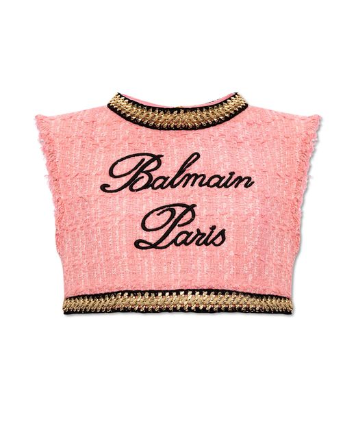 Balmain Pink Short Tweed Top,