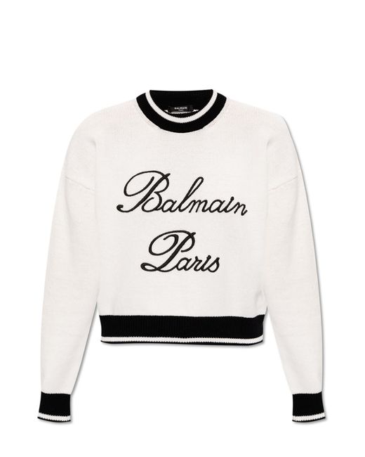 Balmain White Sweater With Logo,