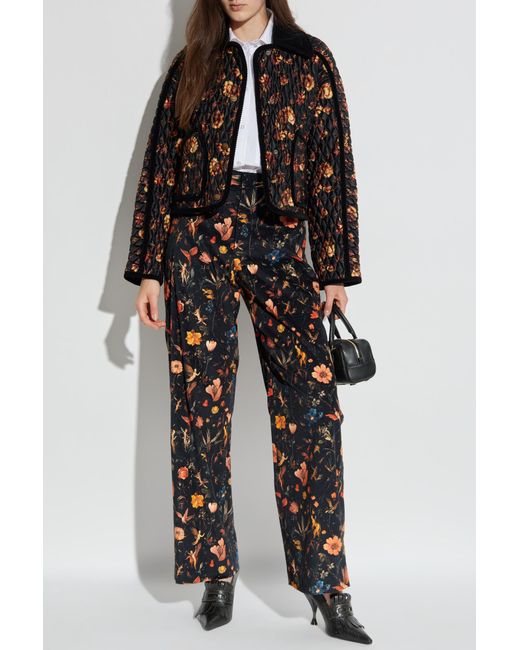 R13 Black Velvet Trousers With Floral Motif