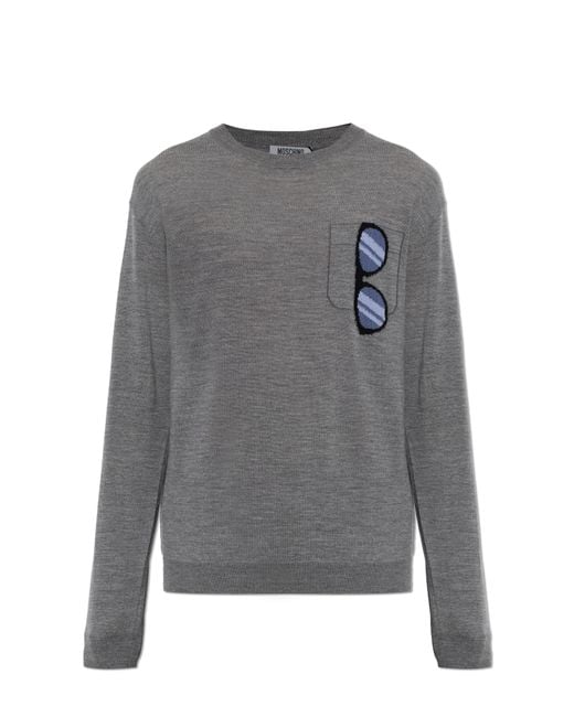 Moschino Gray Wool Sweater With Print for men