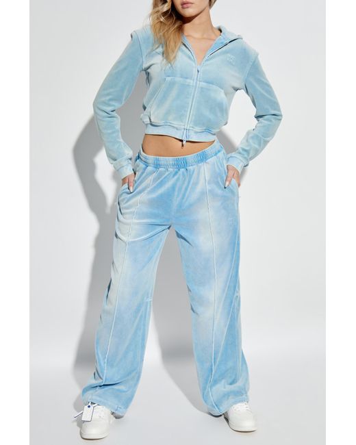 T By Alexander Wang Blue Velour Hooded Sweatshirt