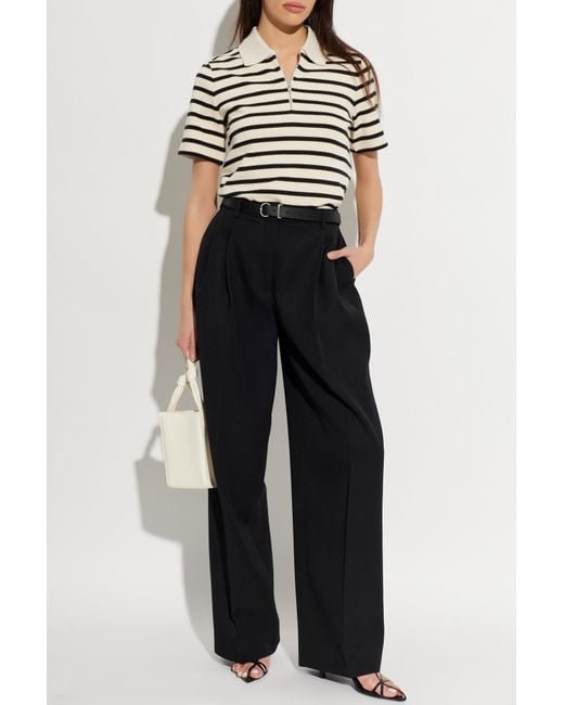 Jil Sander Black Polo Shirt With Striped Pattern