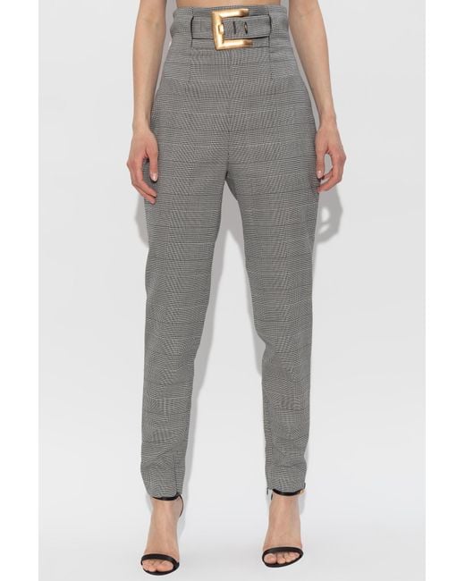 Balmain Gray Houndstooth Pattern Trousers