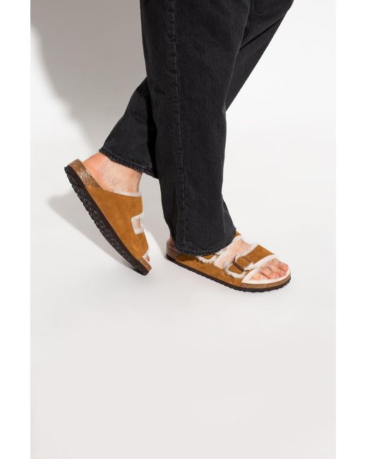 Birkenstock Brown Tan Regular Shearlingsuede Arizona Fur Sandals for men