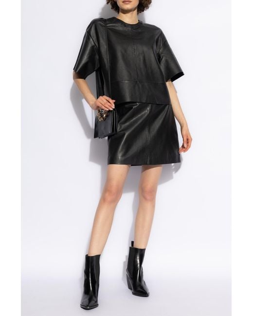 AllSaints Black Leather Skirt 'Renai'