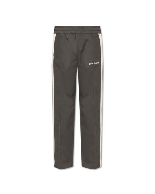 Palm Angels Gray Pants With Embroidered Logo for men