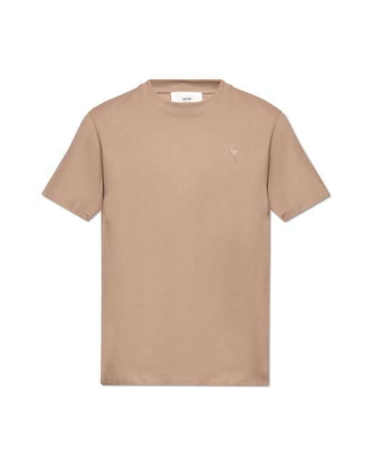 AMI Brown T-Shirt With Logo for men