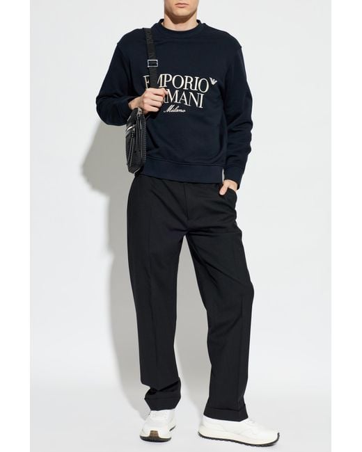 Emporio Armani Blue Sweatshirt With Embroidered Logo for men