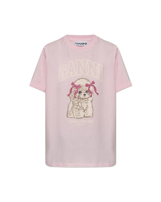 Ganni Pink T-Shirt With Colorful Print
