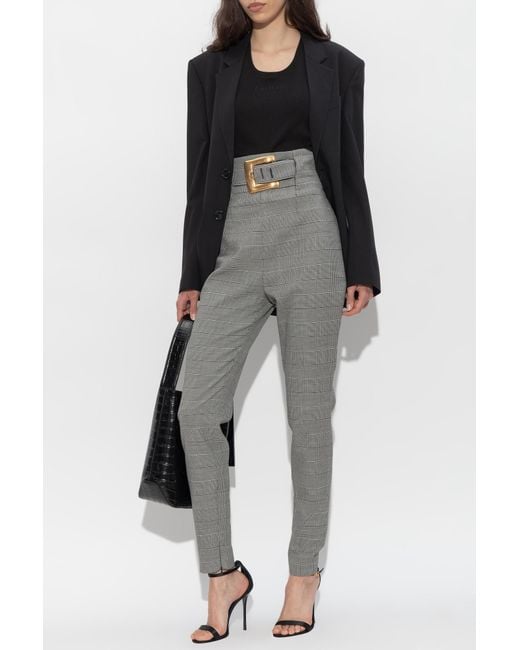 Balmain Gray Houndstooth Pattern Trousers