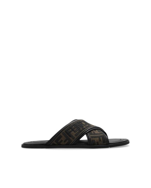 Fendi Brown Slides With Logo for men
