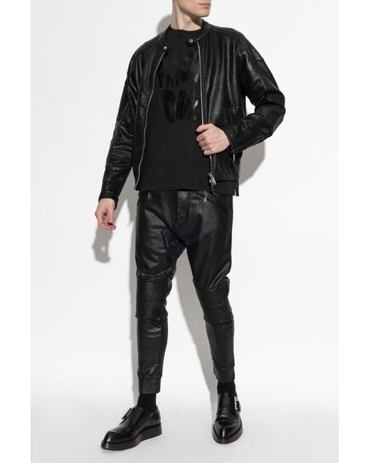 DSquared² Black Waxed Trousers for men