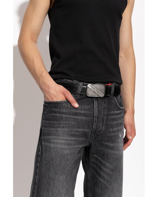 DIESEL Black 'Logo B-Industry' Leather Belt for men