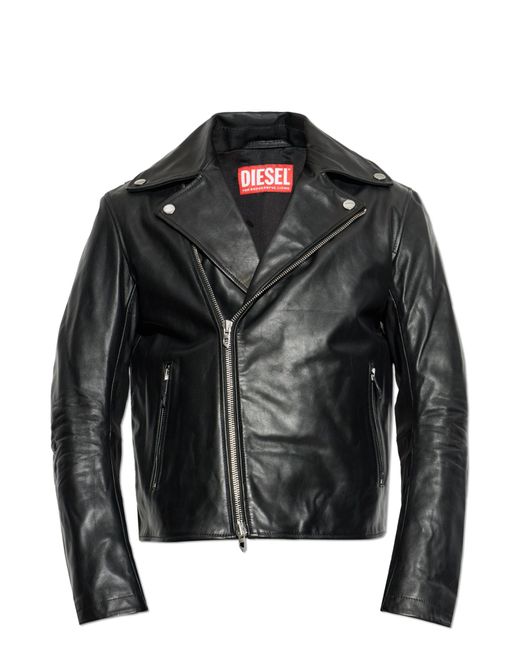 DIESEL Black Leather Jacket 'L-Eo-Wrd' for men