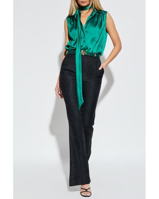 Versace Green Top With Decorative Tie