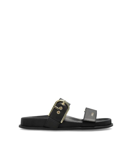 Furla Black Leather Slides 'Solea'