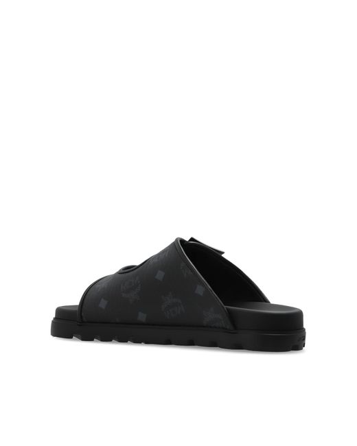 MCM Black Flip-Flops With Logo for men
