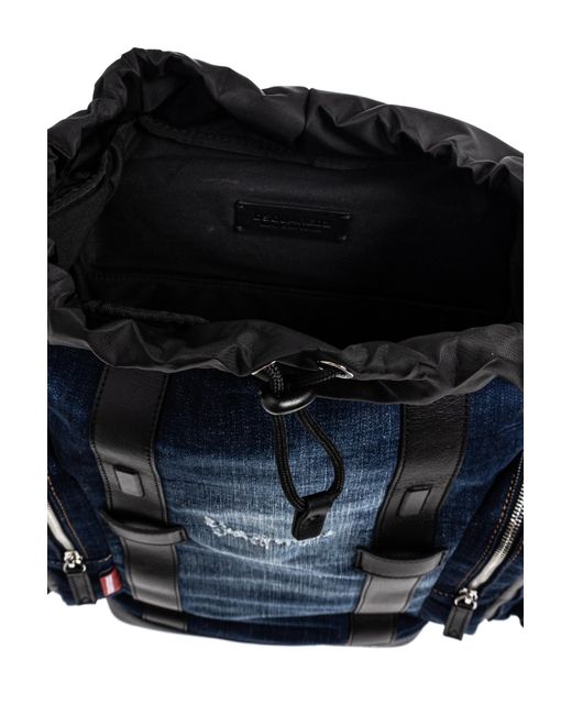 DSquared² Blue Denim Backpack With Logo for men