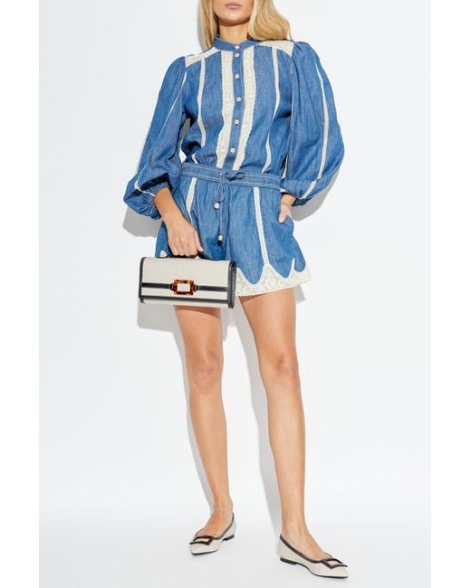 Zimmermann Blue Denim Shirt With Lace Trim