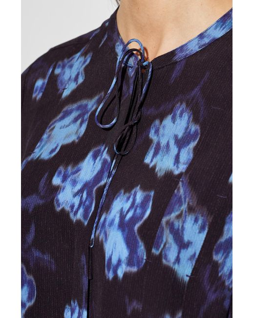 Rag & Bone Blue Blouse With Tie-Neck