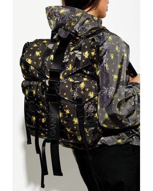 Ganni Black Backpack With Floral Motif