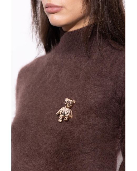 Max Mara Metallic Bear-Shaped Brooch